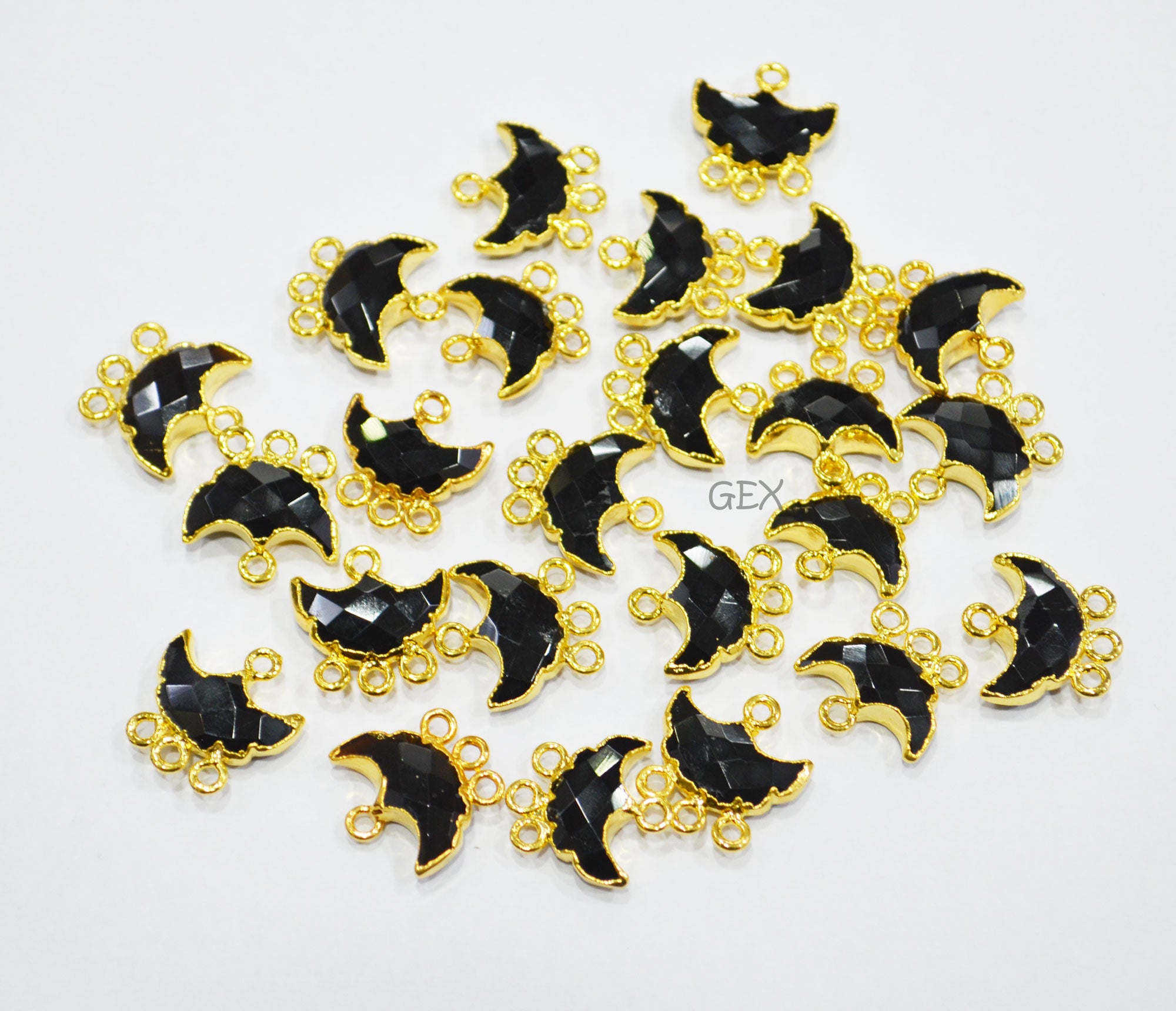 Black Onyx Electroplated Half Moon Shape Connector , Black Onyx Four Bail Faceted Connector Charm  , Sold By Piece , 15 - 16 mm , 31909