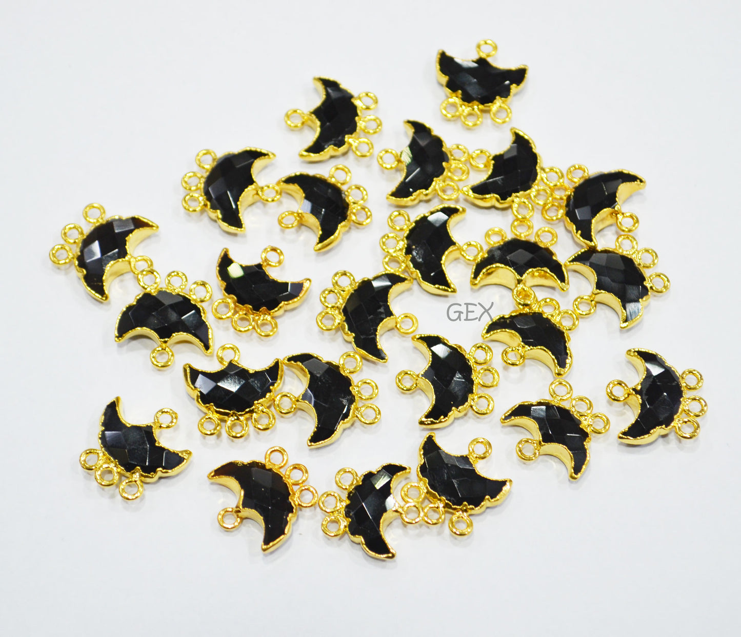 Black Onyx Electroplated Half Moon Shape Connector , Black Onyx Four Bail Faceted Connector Charm  , Sold By Piece , 15 - 16 mm , 31909