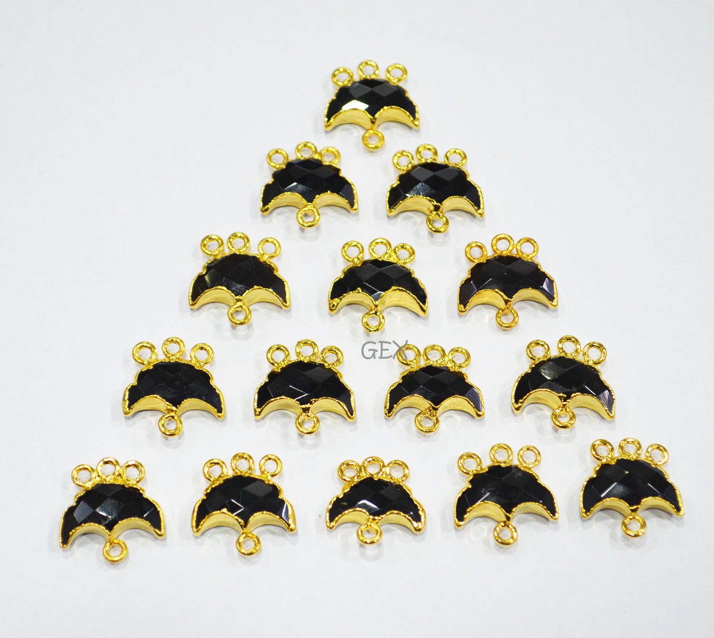 Black Onyx Electroplated Half Moon Shape Connector , Black Onyx Four Bail Faceted Connector Charm , Sold By Piece , 15 - 16 mm , 31909