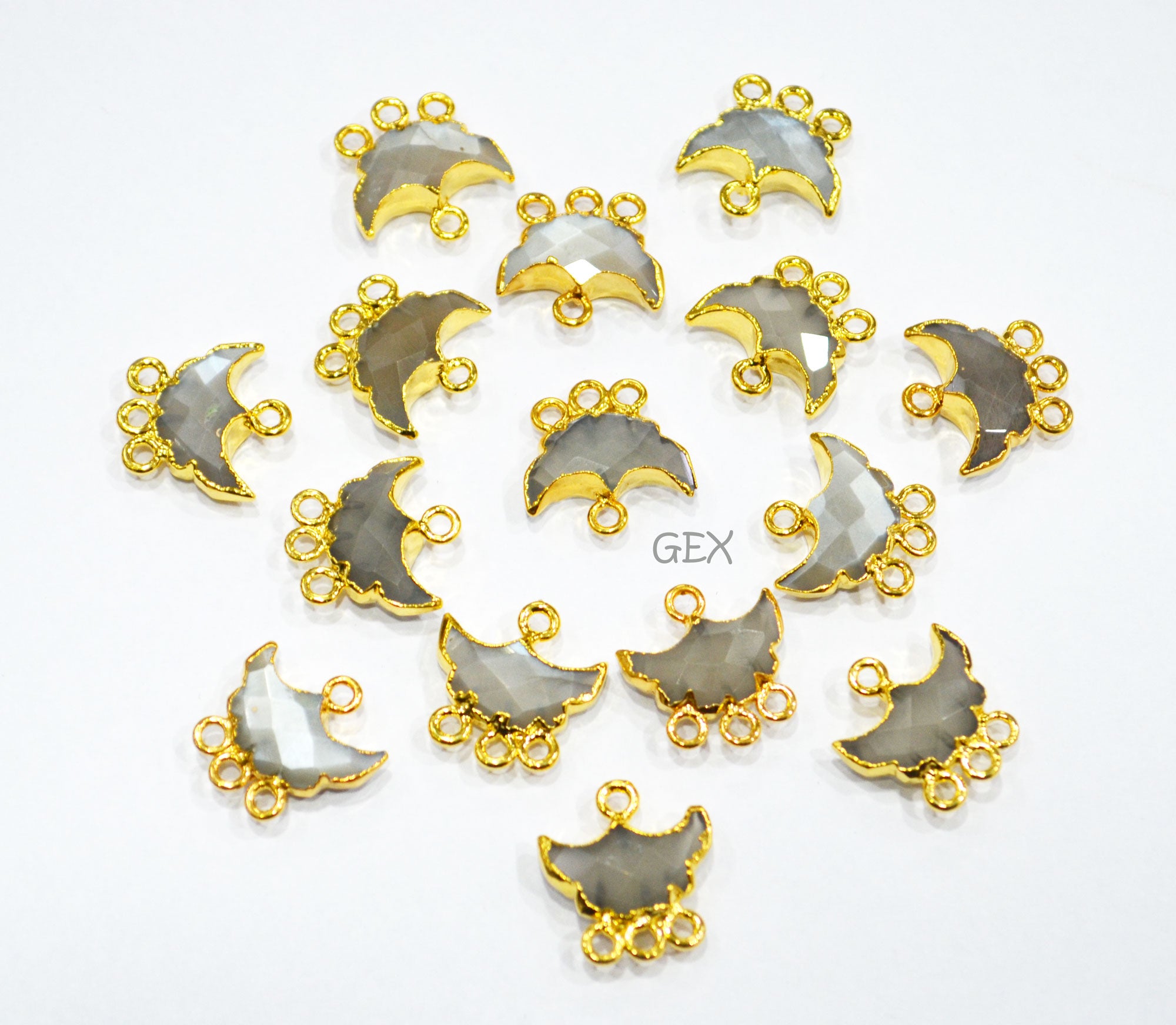 Gray Moonstone Electroplated Half Moon Shape Connector , Gray Moonstone Four Bail Faceted Connector Charm  , Sold By Piece , 15 - 16 mm , 31910