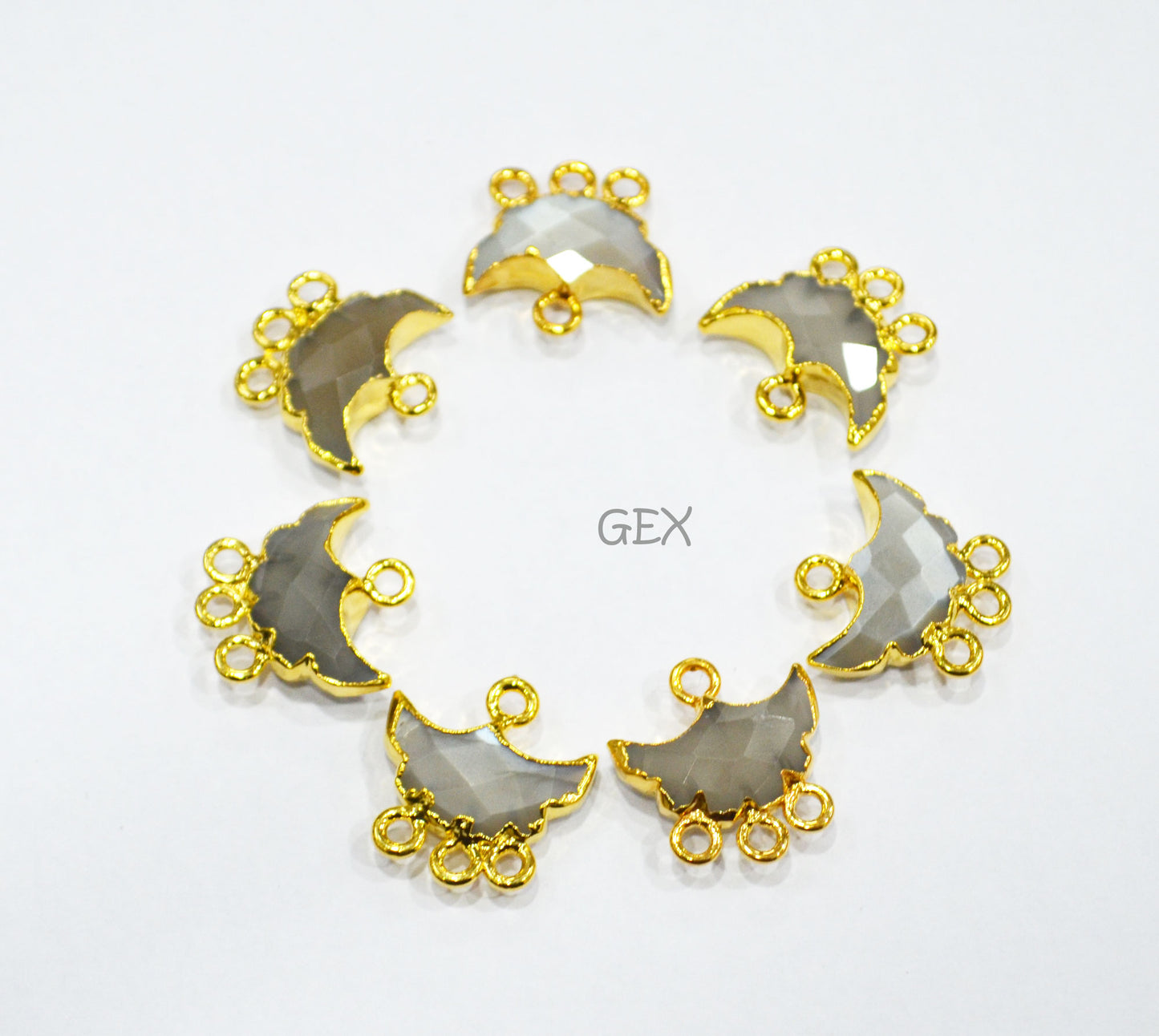 Gray Moonstone Electroplated Half Moon Shape Connector , Gray Moonstone Four Bail Faceted Connector Charm , Sold By Piece , 15 - 16 mm , 31910