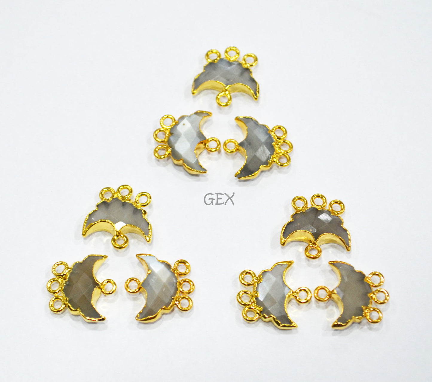 Gray Moonstone Electroplated Half Moon Shape Connector , Gray Moonstone Four Bail Faceted Connector Charm , Sold By Piece , 15 - 16 mm , 31910