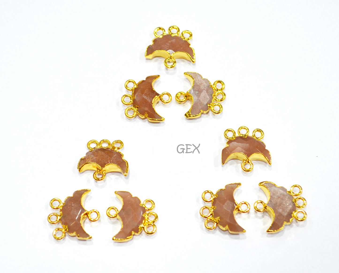 Peach Moonstone Electroplated Half Moon Shape Connector , Peach Moonstone Four Bail Faceted Connector Charm  , Sold By Piece , 15 - 16 mm , 31911