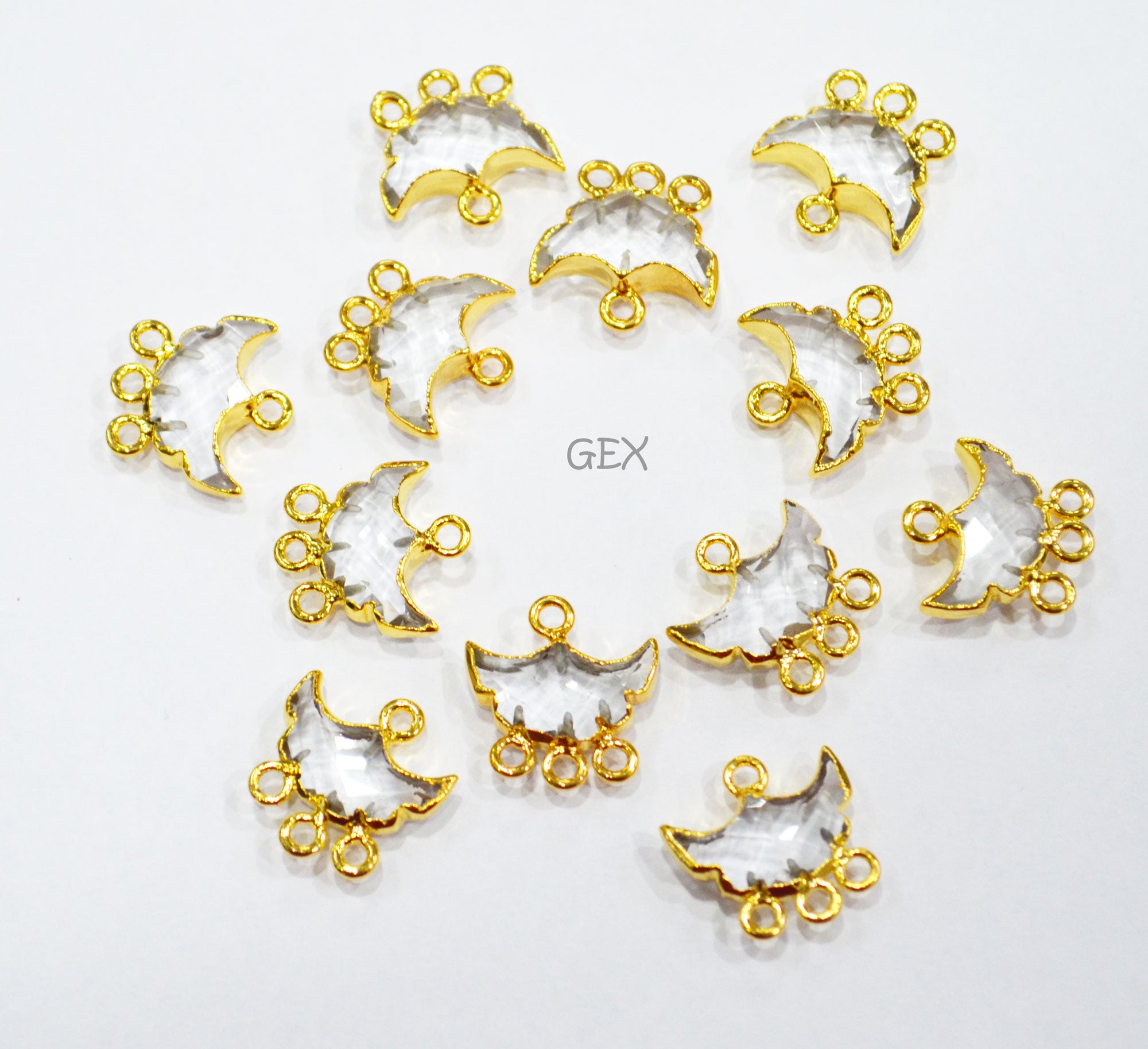 Crystal Electroplated Half Moon Shape Connector , Crystal Four Bail Faceted Connector Charm  , Sold By Piece , 15 - 16 mm , 31912