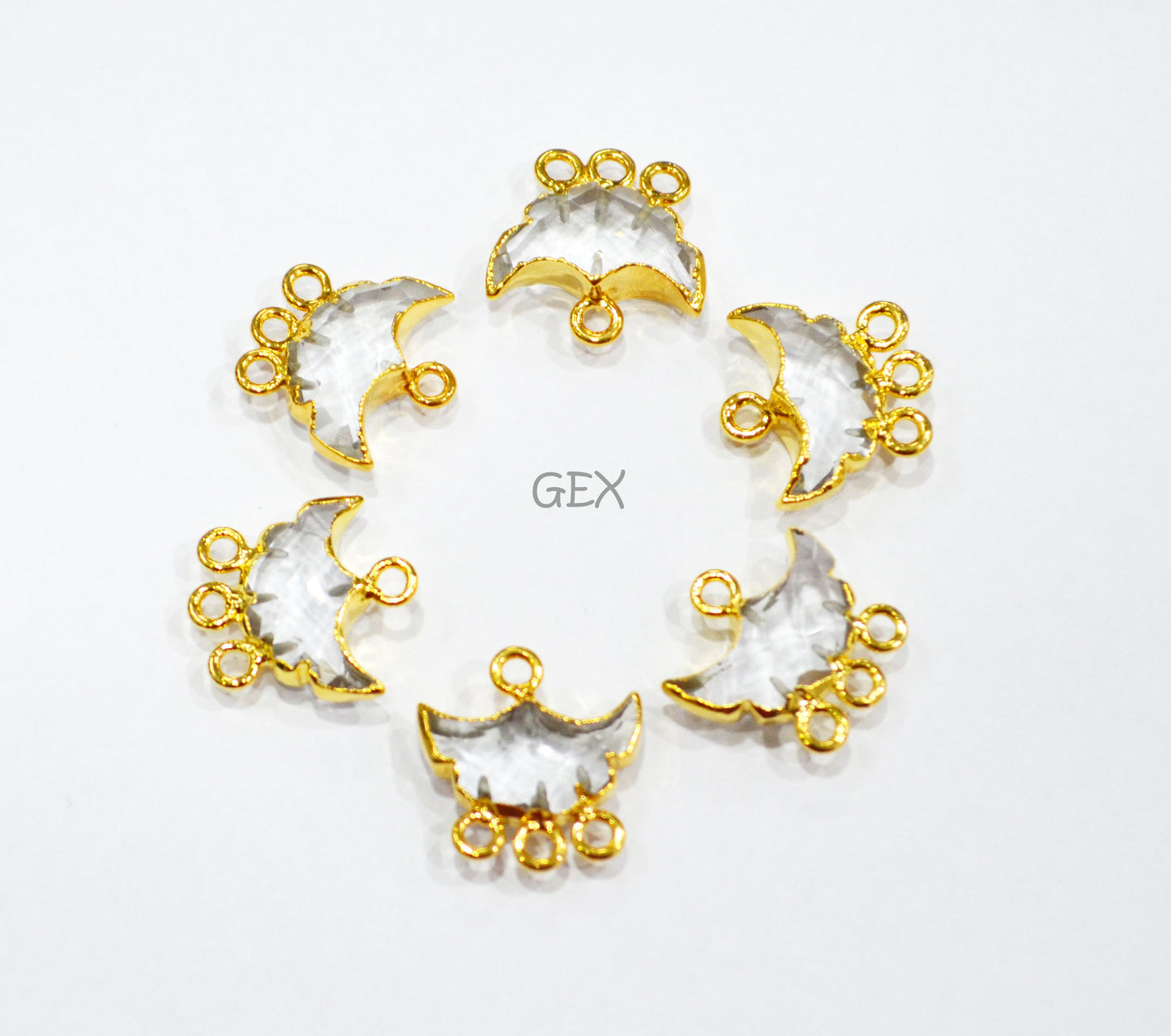 Crystal Electroplated Half Moon Shape Connector , Crystal Four Bail Faceted Connector Charm , Sold By Piece , 15 - 16 mm , 31912