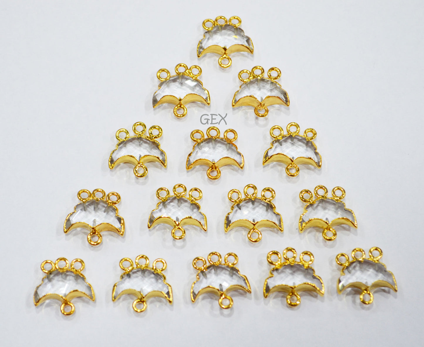 Crystal Electroplated Half Moon Shape Connector , Crystal Four Bail Faceted Connector Charm , Sold By Piece , 15 - 16 mm , 31912