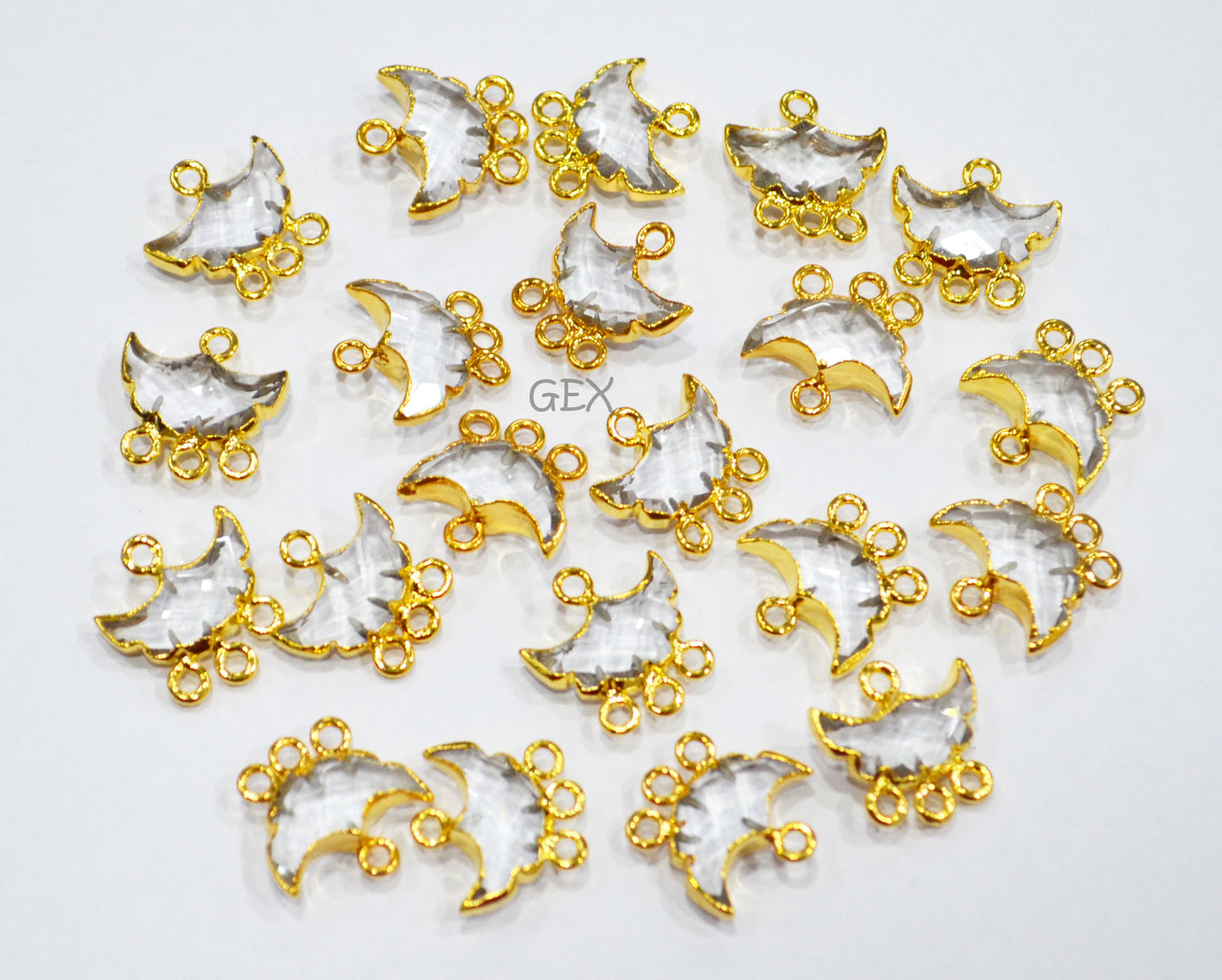 Crystal Electroplated Half Moon Shape Connector , Crystal Four Bail Faceted Connector Charm , Sold By Piece , 15 - 16 mm , 31912