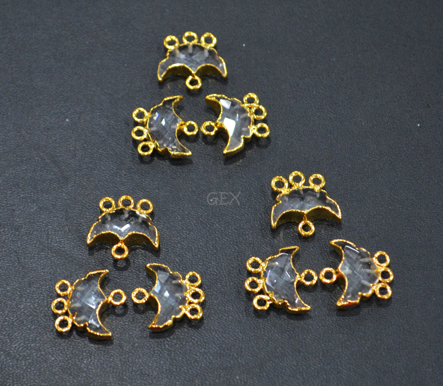Crystal Electroplated Half Moon Shape Connector , Crystal Four Bail Faceted Connector Charm , Sold By Piece , 15 - 16 mm , 31912