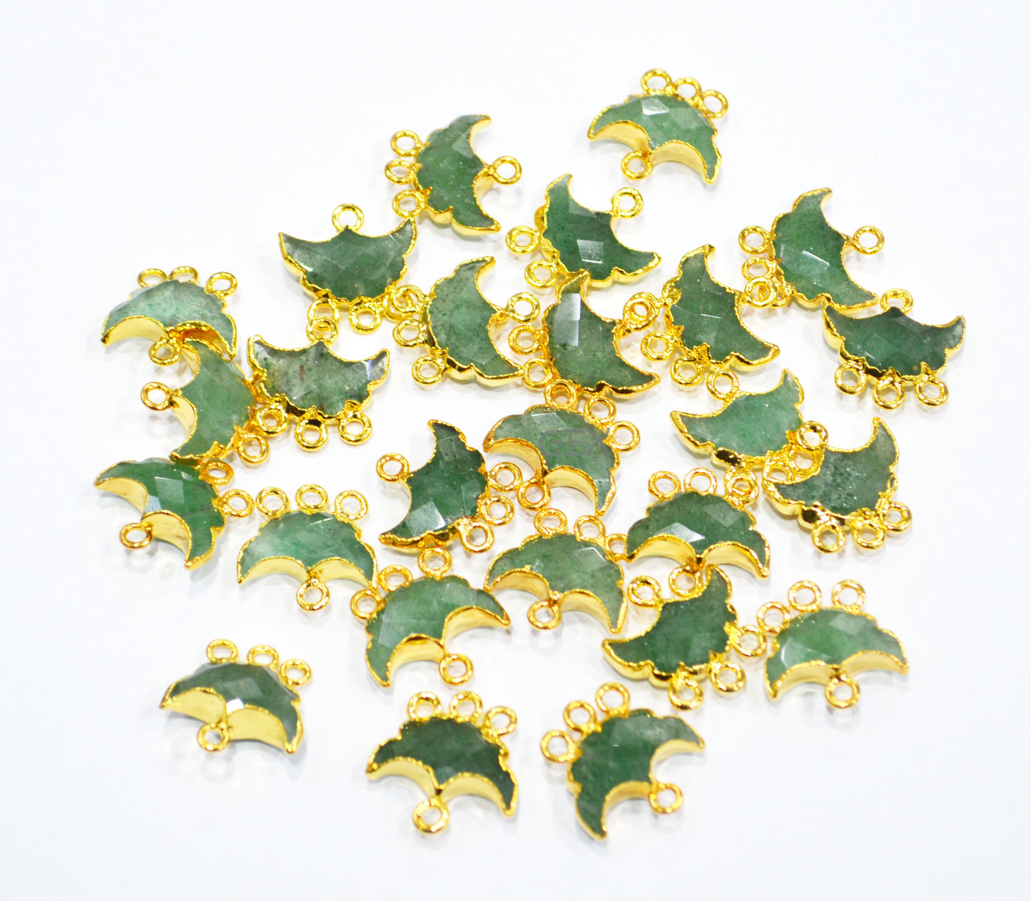 Green Strawberry Electroplated Half Moon Shape Connector , Green Strawberry Four Bail Faceted Connector Charm , Sold By Piece , 15 - 16 mm , 31913