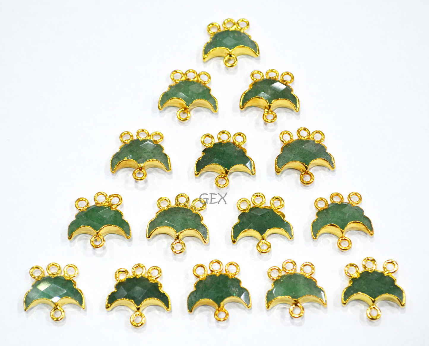 Green Strawberry Electroplated Half Moon Shape Connector , Green Strawberry Four Bail Faceted Connector Charm , Sold By Piece , 15 - 16 mm , 31913