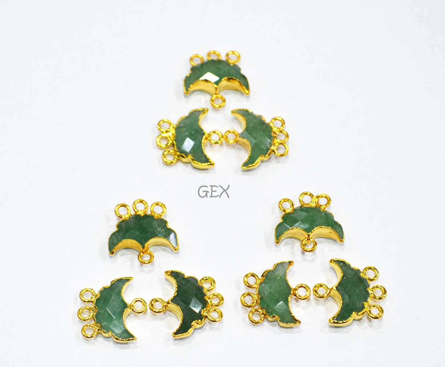 Green Strawberry Electroplated Half Moon Shape Connector , Green Strawberry Four Bail Faceted Connector Charm , Sold By Piece , 15 - 16 mm , 31913