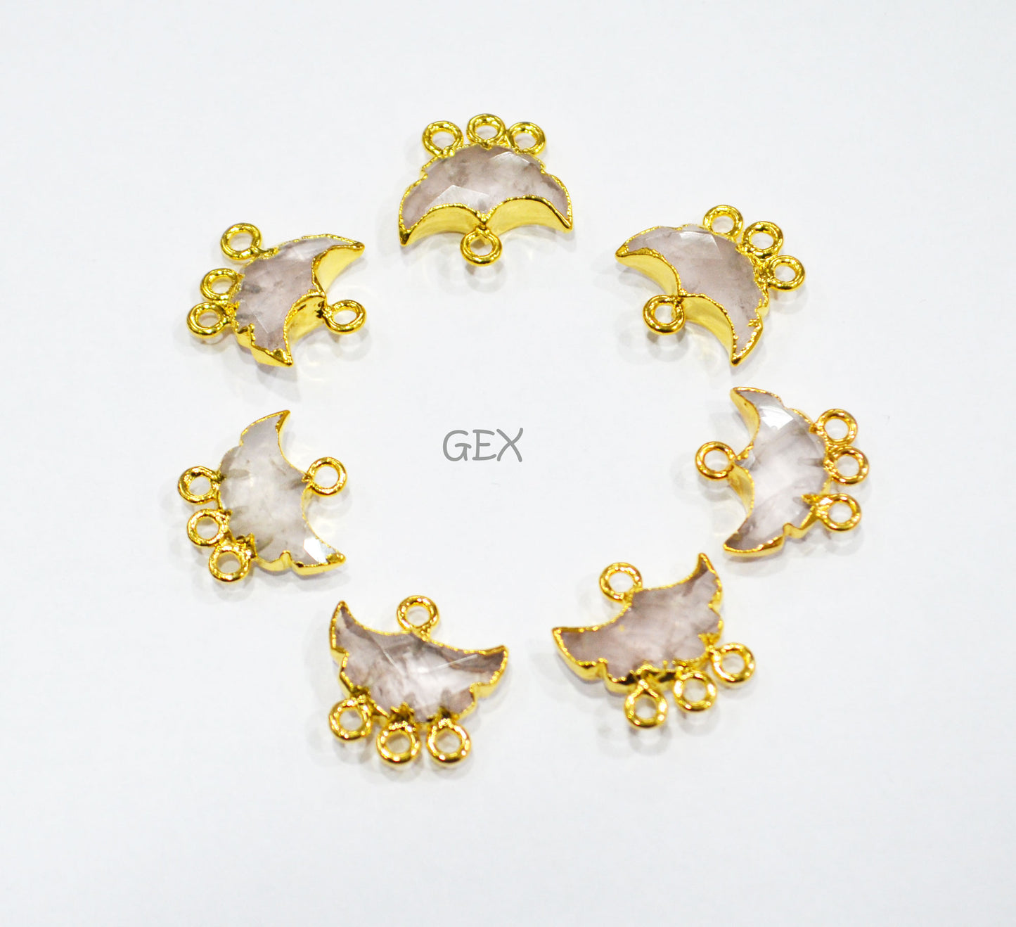 Rose Quartz Electroplated Half Moon Shape Connector , Rose Quartz Four Bail Faceted Connector Charm , Sold By Piece , 15 - 16 mm , 31914