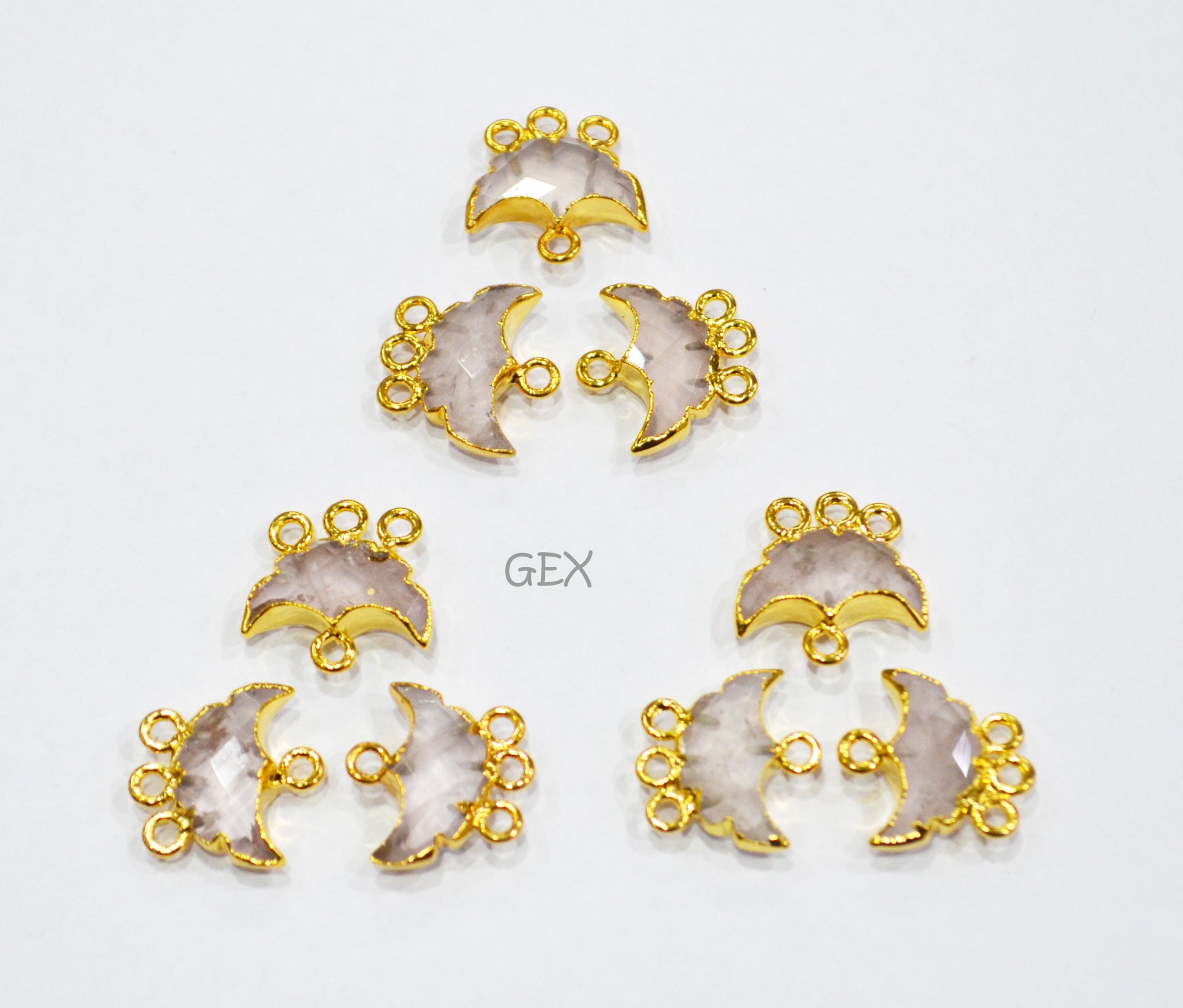 Rose Quartz Electroplated Half Moon Shape Connector , Rose Quartz Four Bail Faceted Connector Charm  , Sold By Piece , 15 - 16 mm , 31914
