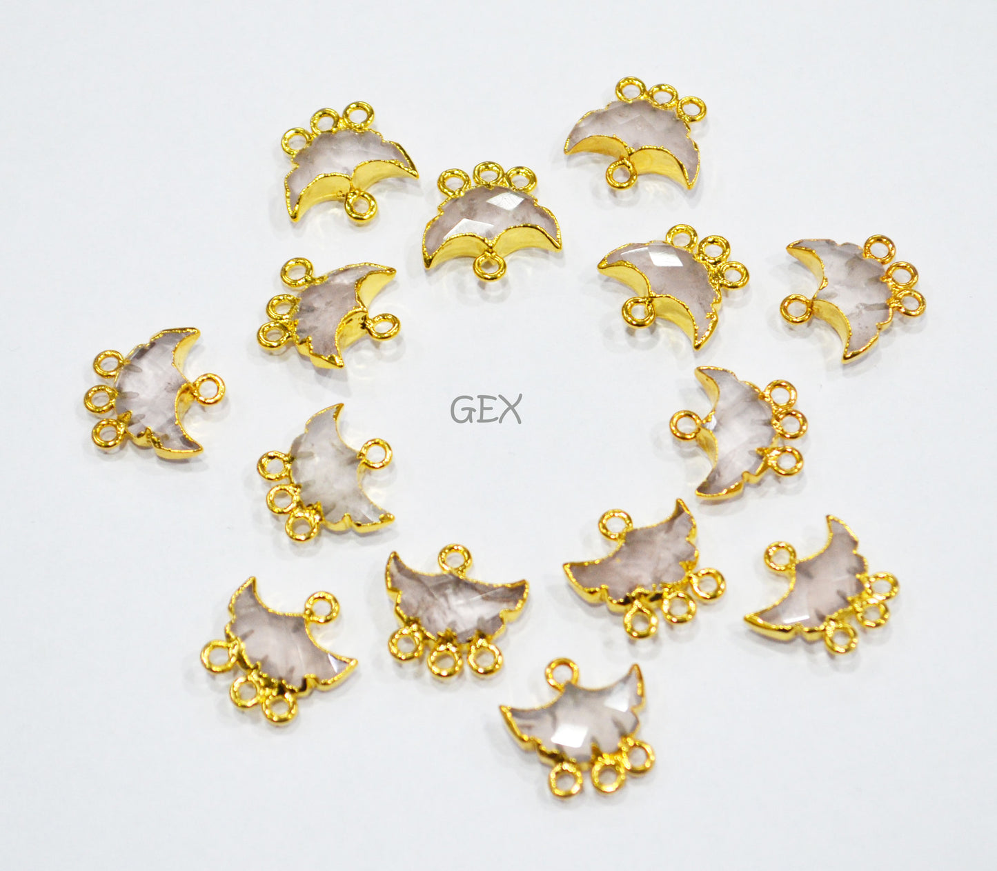 Rose Quartz Electroplated Half Moon Shape Connector , Rose Quartz Four Bail Faceted Connector Charm , Sold By Piece , 15 - 16 mm , 31914
