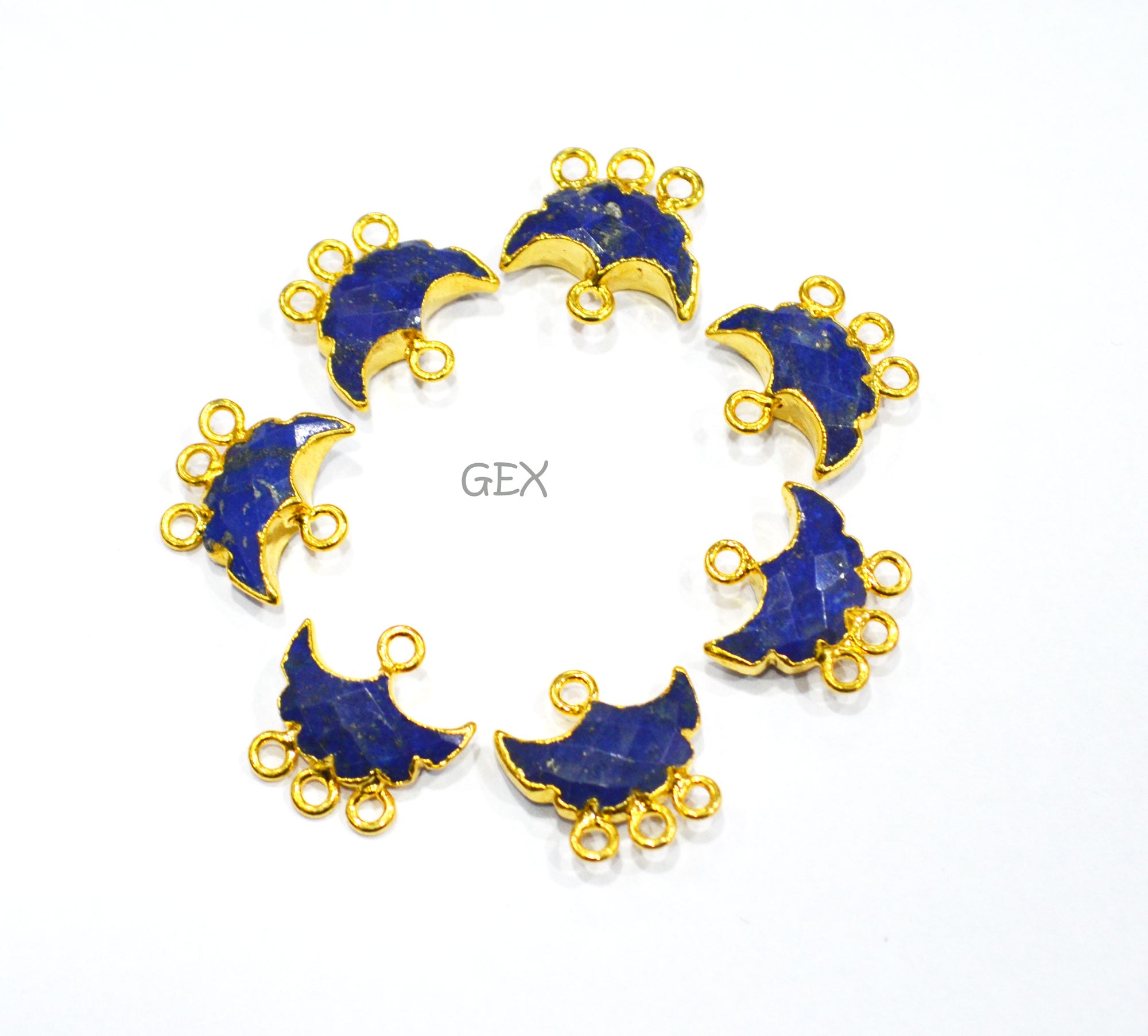 Lapis Lazuli Electroplated Half Moon Shape Connector , Lapis Lazuli Four Bail Faceted Connector Charm  , Sold By Piece , 15 - 16 mm , 31915