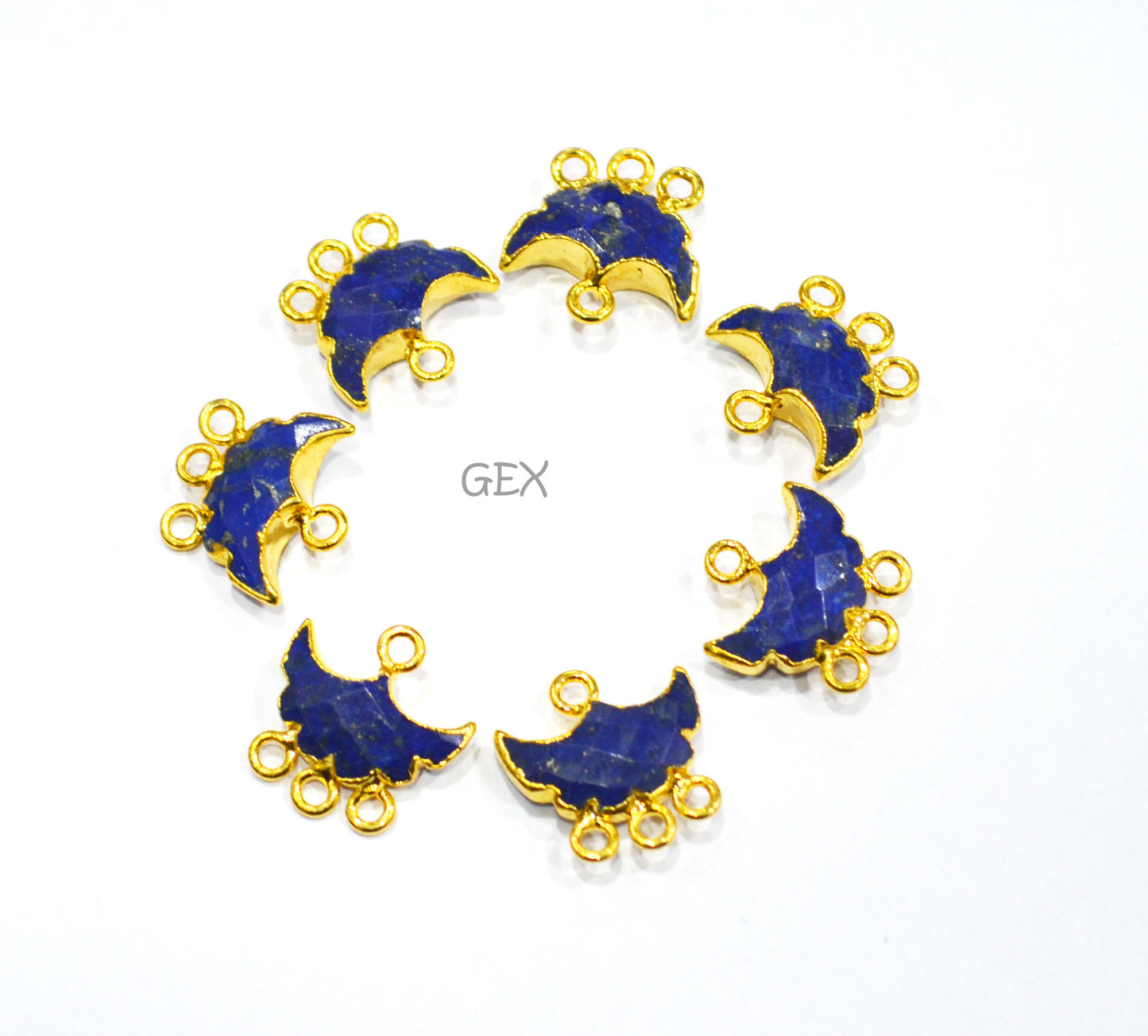 Lapis Lazuli Electroplated Half Moon Shape Connector , Lapis Lazuli Four Bail Faceted Connector Charm  , Sold By Piece , 15 - 16 mm , 31915