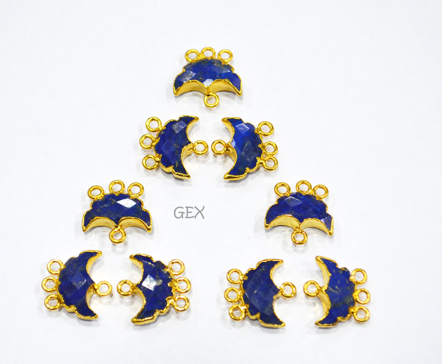 Lapis Lazuli Electroplated Half Moon Shape Connector , Lapis Lazuli Four Bail Faceted Connector Charm , Sold By Piece , 15 - 16 mm , 31915
