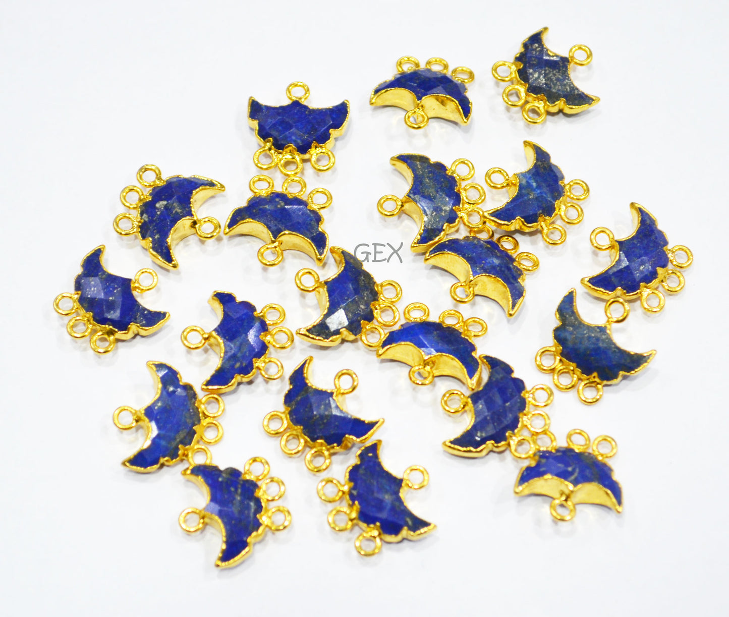 Lapis Lazuli Electroplated Half Moon Shape Connector , Lapis Lazuli Four Bail Faceted Connector Charm , Sold By Piece , 15 - 16 mm , 31915