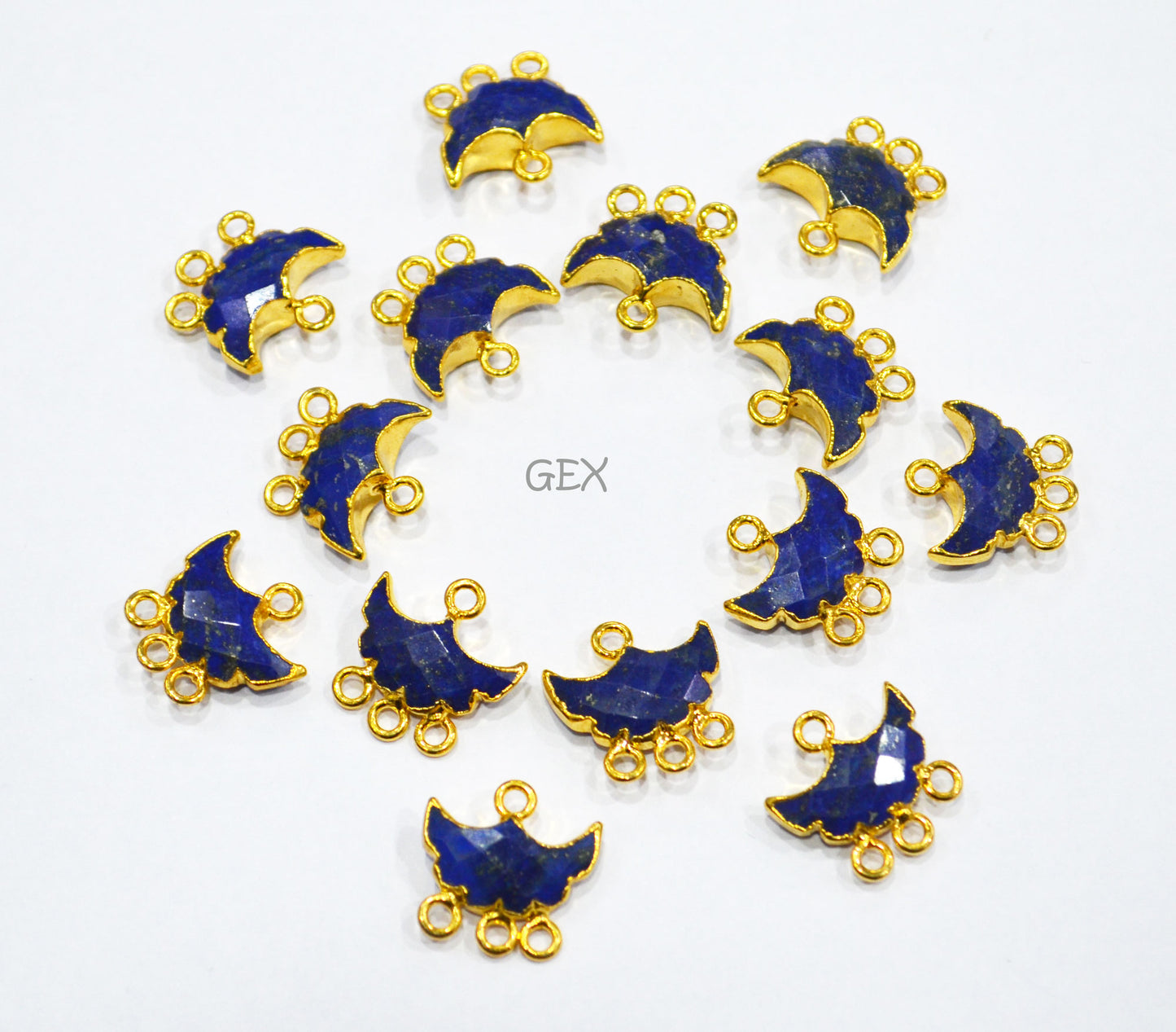 Lapis Lazuli Electroplated Half Moon Shape Connector , Lapis Lazuli Four Bail Faceted Connector Charm , Sold By Piece , 15 - 16 mm , 31915