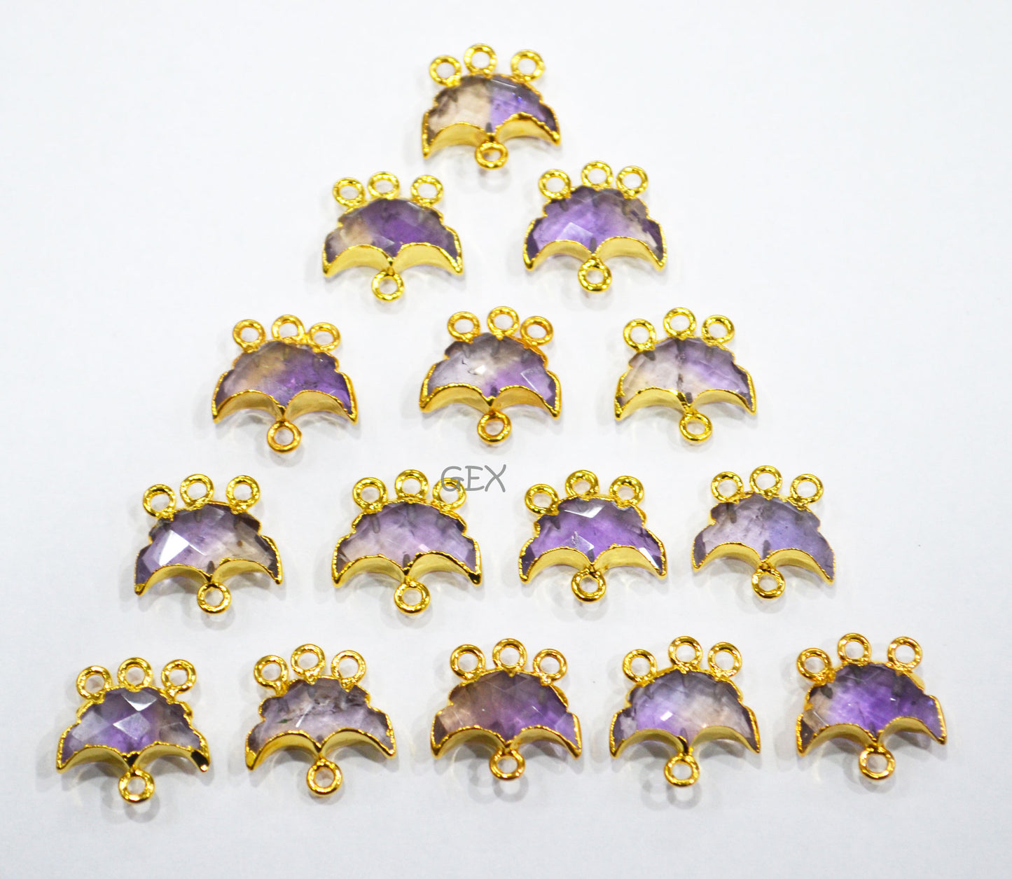 Ametrine Electroplated Half Moon Shape Connector , Ametrine Four Bail Faceted Connector Charm , Sold By Piece , 15 - 16 mm , 31916