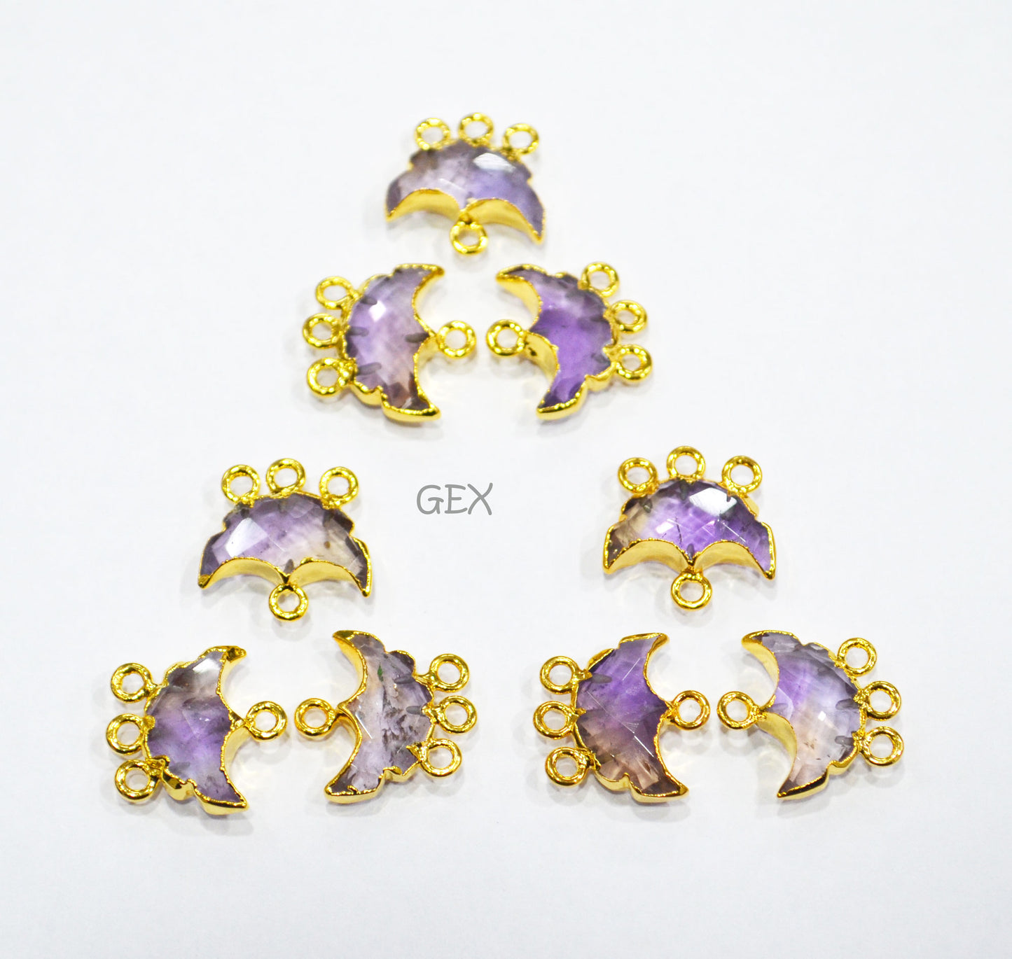 Ametrine Electroplated Half Moon Shape Connector , Ametrine Four Bail Faceted Connector Charm , Sold By Piece , 15 - 16 mm , 31916