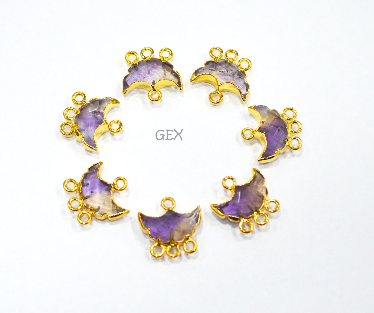 Ametrine Electroplated Half Moon Shape Connector , Ametrine Four Bail Faceted Connector Charm , Sold By Piece , 15 - 16 mm , 31916