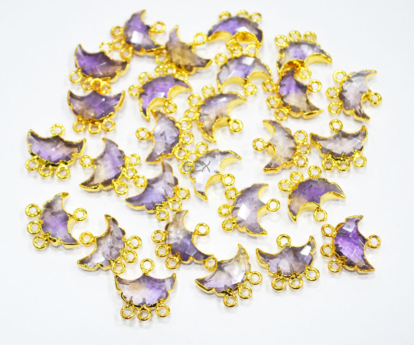 Ametrine Electroplated Half Moon Shape Connector , Ametrine Four Bail Faceted Connector Charm , Sold By Piece , 15 - 16 mm , 31916