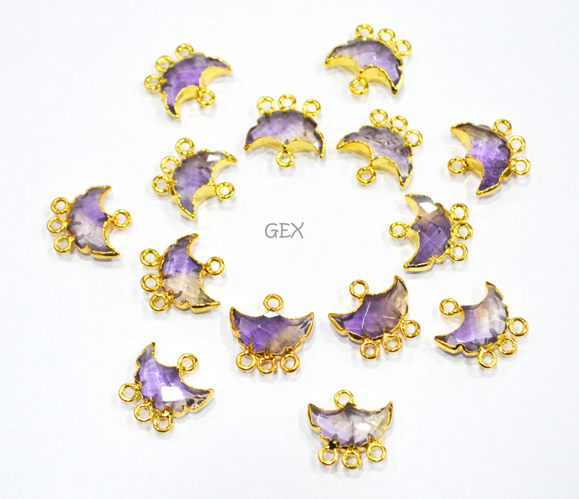 Ametrine Electroplated Half Moon Shape Connector , Ametrine Four Bail Faceted Connector Charm  , Sold By Piece , 15 - 16 mm , 31916