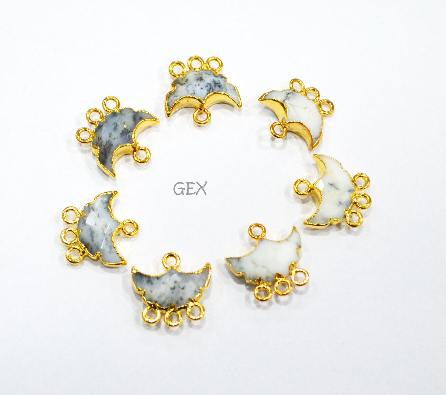 Dendrite Opal Electroplated Half Moon Shape Connector , Dendrite Opal Four Bail Faceted Connector Charm , Sold By Piece , 15 - 16 mm , 31918