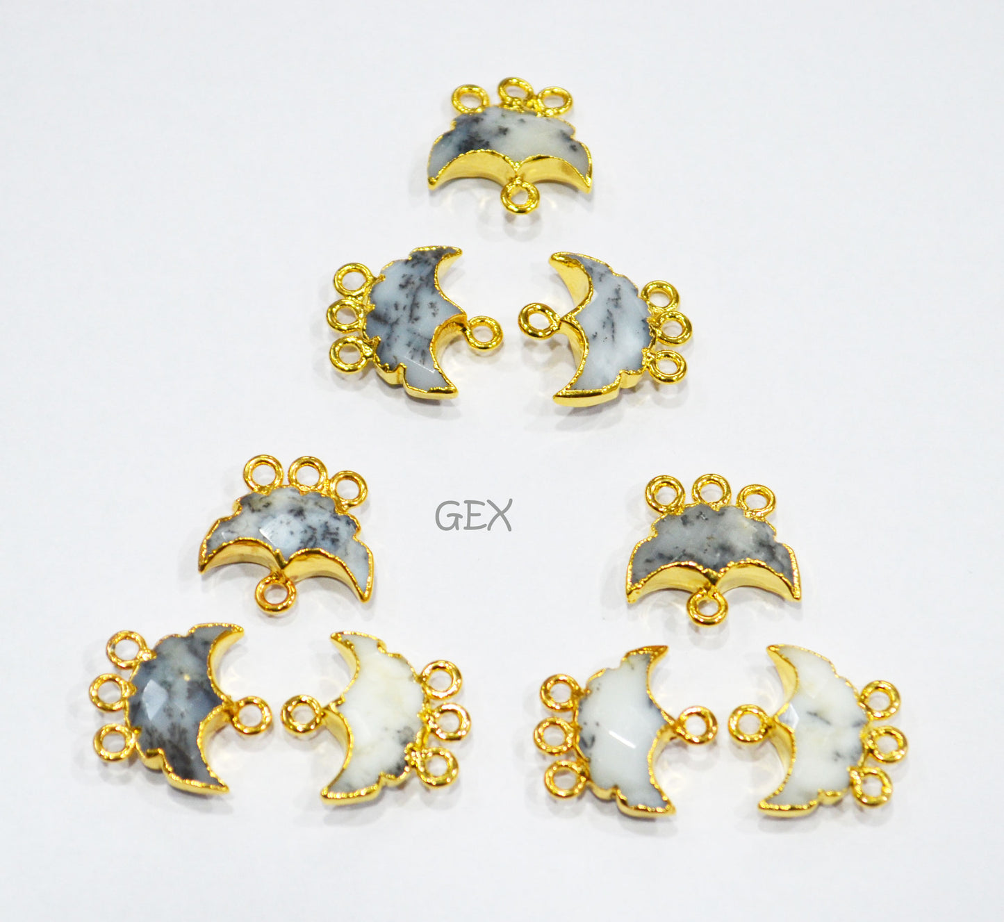 Dendrite Opal Electroplated Half Moon Shape Connector , Dendrite Opal Four Bail Faceted Connector Charm , Sold By Piece , 15 - 16 mm , 31918