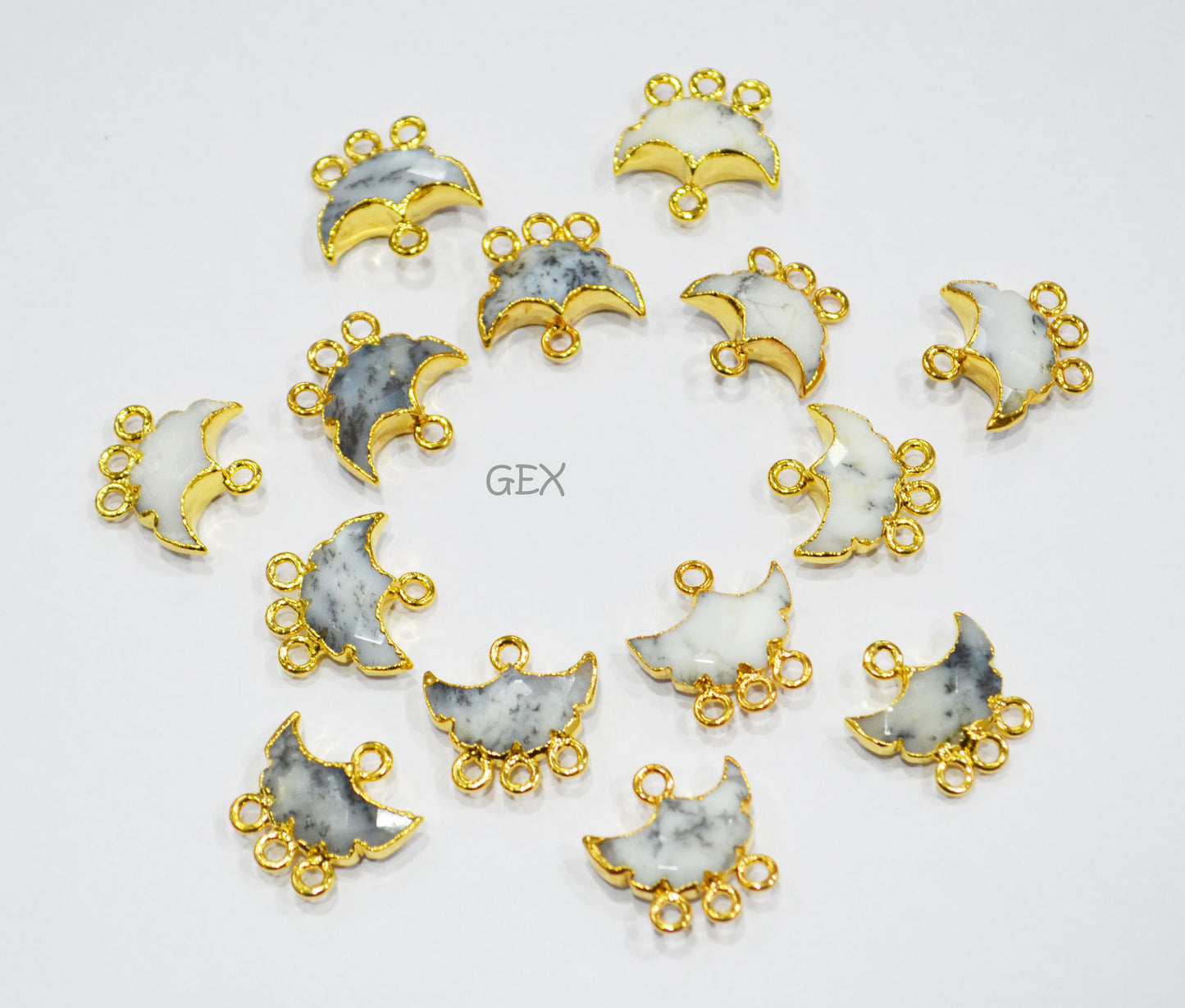 Dendrite Opal Electroplated Half Moon Shape Connector , Dendrite Opal Four Bail Faceted Connector Charm  , Sold By Piece , 15 - 16 mm , 31918