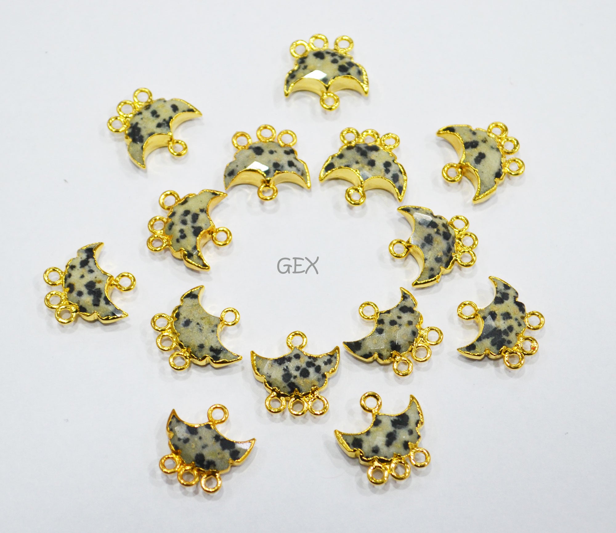 Dalmatian Electroplated Half Moon Shape Connector , Dalmatian Four Bail Faceted Connector Charm  , Sold By Piece , 15 - 16 mm , 31919