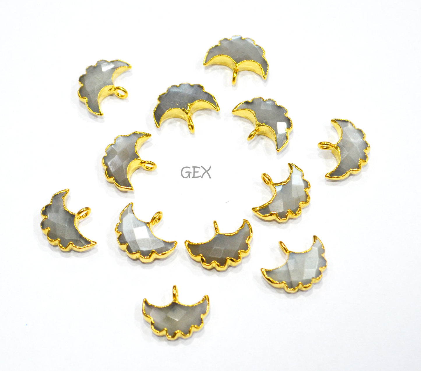 Gray Chalcedony Electroplated Half Moon Shape Connector , Gray Chalcedony Single Bail Faceted Connector Charm , Sold By Piece , 15 - 16 mm , 31920