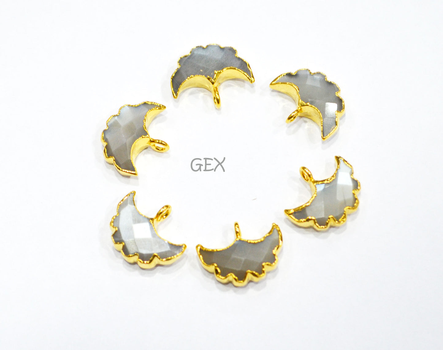 Gray Chalcedony Electroplated Half Moon Shape Connector , Gray Chalcedony Single Bail Faceted Connector Charm , Sold By Piece , 15 - 16 mm , 31920