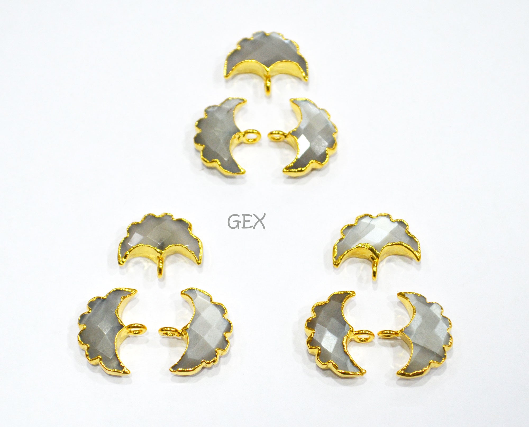 Gray Chalcedony Electroplated Half Moon Shape Connector , Gray Chalcedony Single Bail Faceted Connector Charm  , Sold By Piece , 15 - 16 mm , 31920