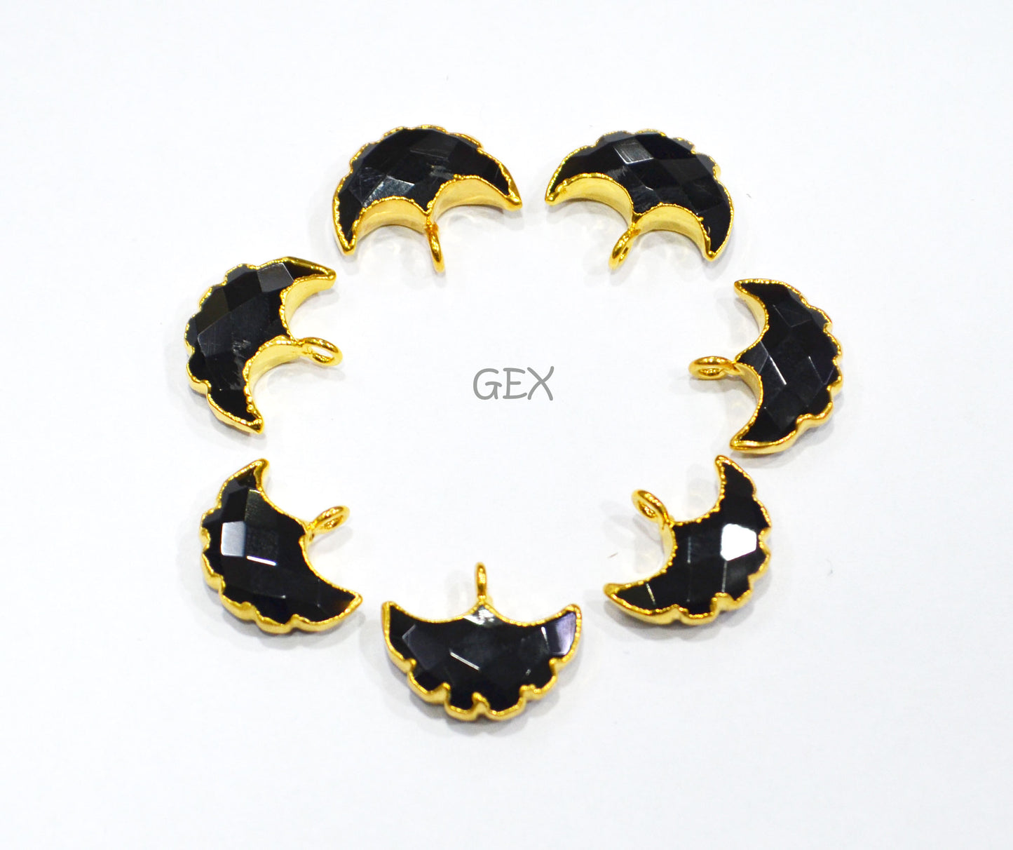 Black Onyx Electroplated Half Moon Shape Connector , Black Onyx Single Bail Faceted Connector Charm , Sold By Piece , 15 - 16 mm , 31921
