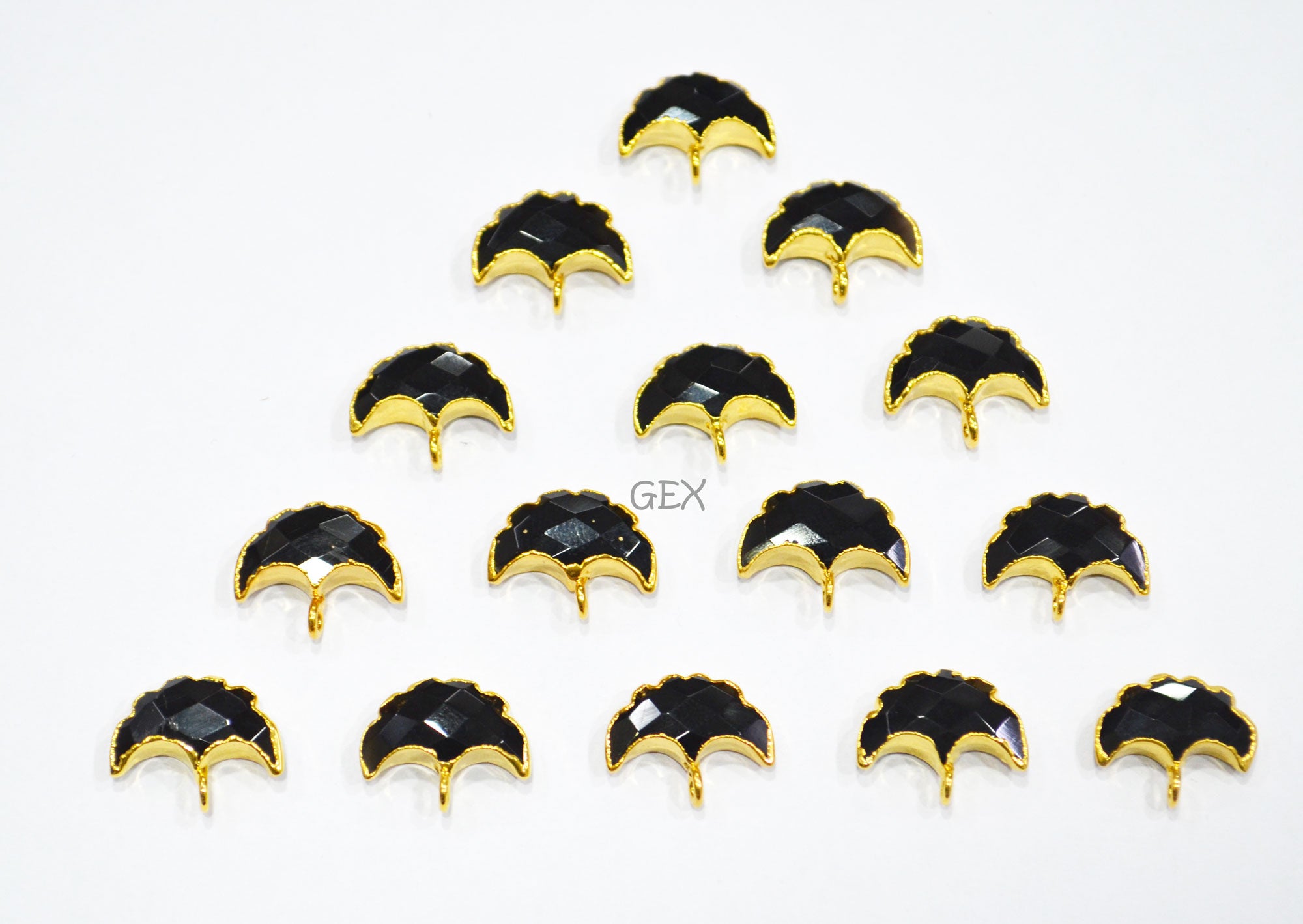 Black Onyx Electroplated Half Moon Shape Connector , Black Onyx Single Bail Faceted Connector Charm  , Sold By Piece , 15 - 16 mm , 31921