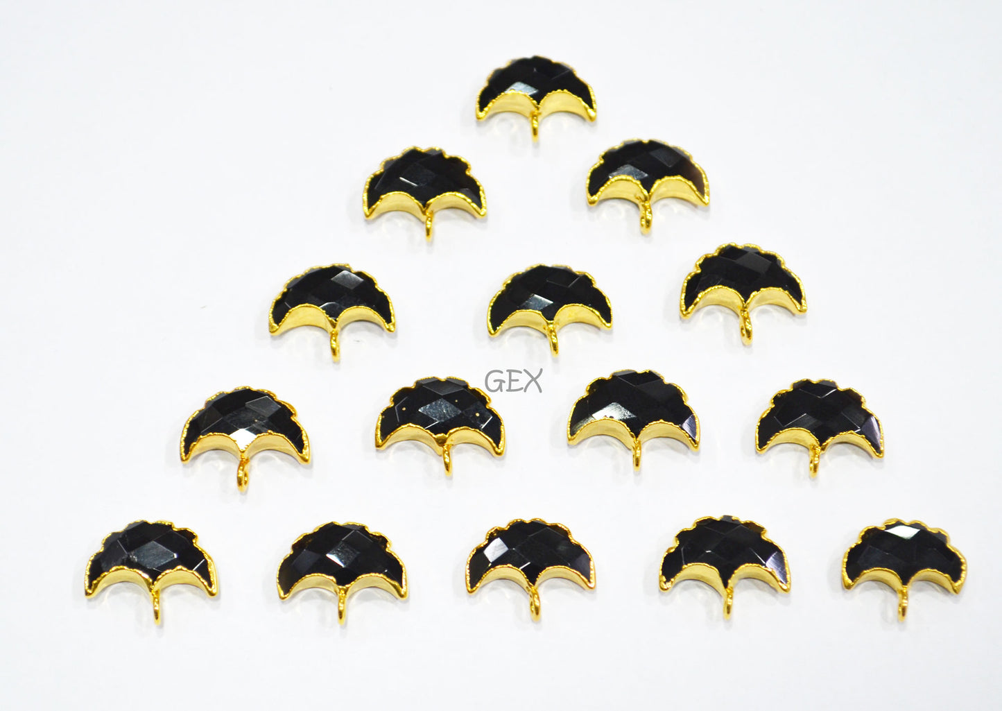 Black Onyx Electroplated Half Moon Shape Connector , Black Onyx Single Bail Faceted Connector Charm  , Sold By Piece , 15 - 16 mm , 31921
