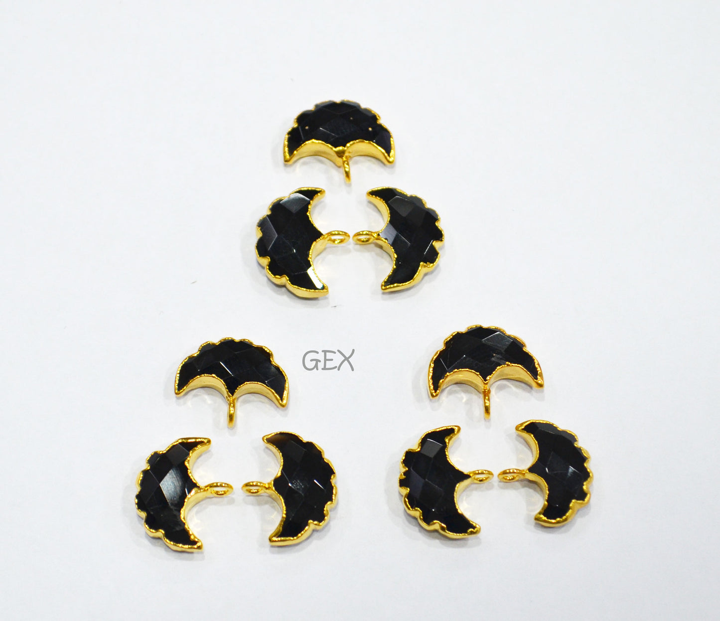 Black Onyx Electroplated Half Moon Shape Connector , Black Onyx Single Bail Faceted Connector Charm , Sold By Piece , 15 - 16 mm , 31921