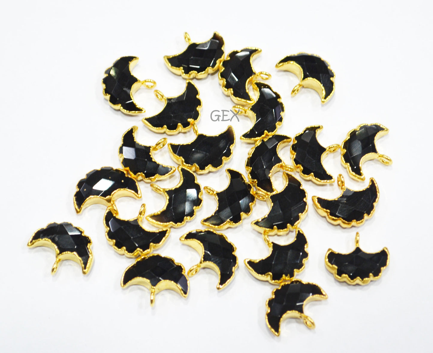 Black Onyx Electroplated Half Moon Shape Connector , Black Onyx Single Bail Faceted Connector Charm , Sold By Piece , 15 - 16 mm , 31921