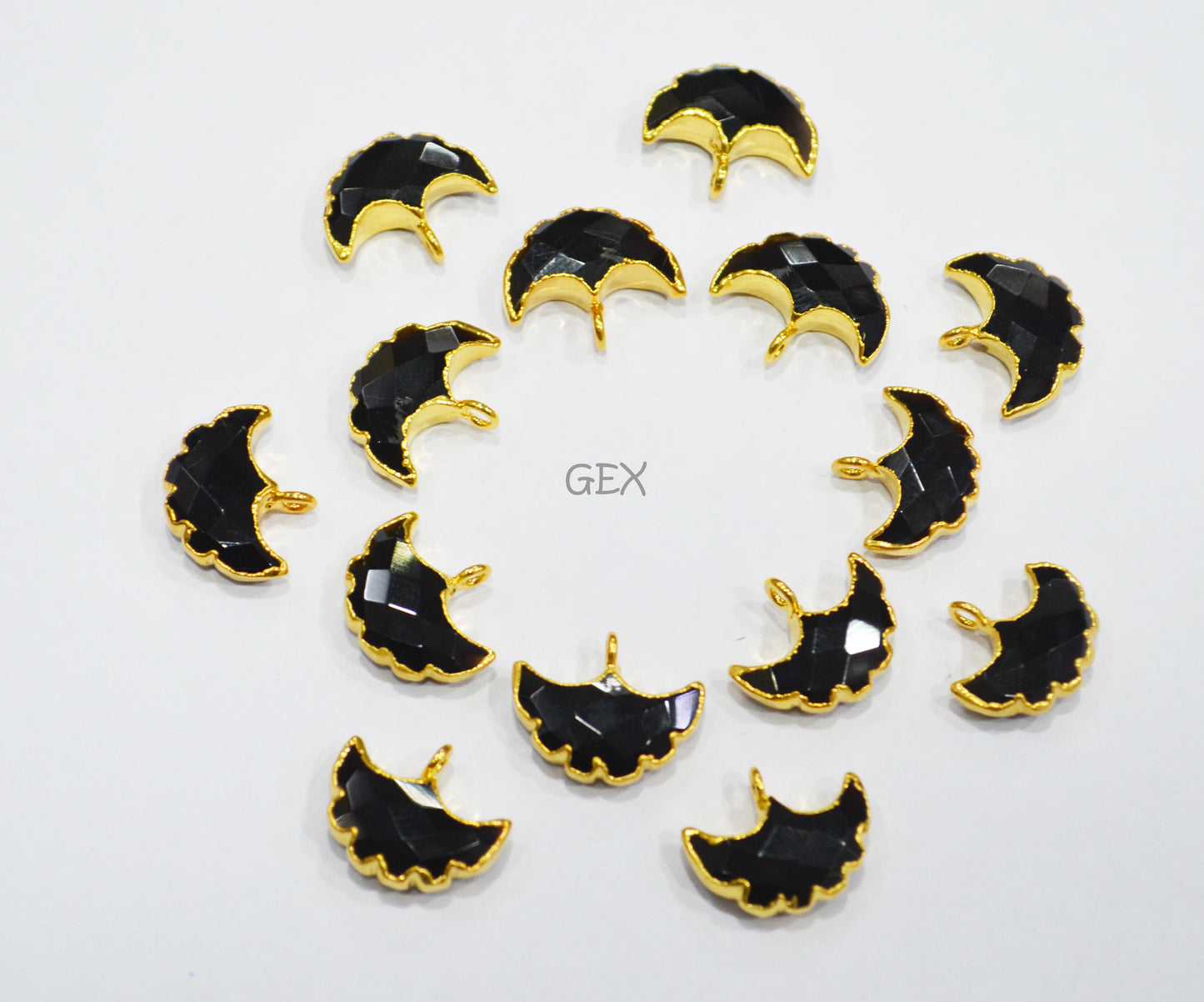 Black Onyx Electroplated Half Moon Shape Connector , Black Onyx Single Bail Faceted Connector Charm , Sold By Piece , 15 - 16 mm , 31921