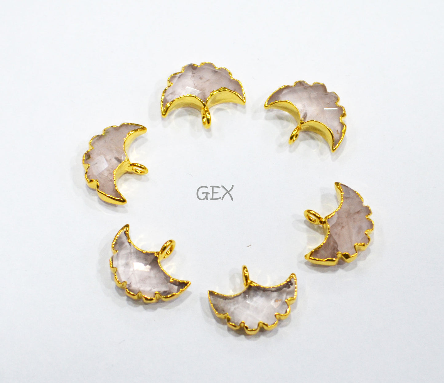 Rose Quartz Electroplated Half Moon Shape Connector , Rose Quartz Single Bail Faceted Connector Charm , Sold By Piece , 15 - 16 mm , 31923