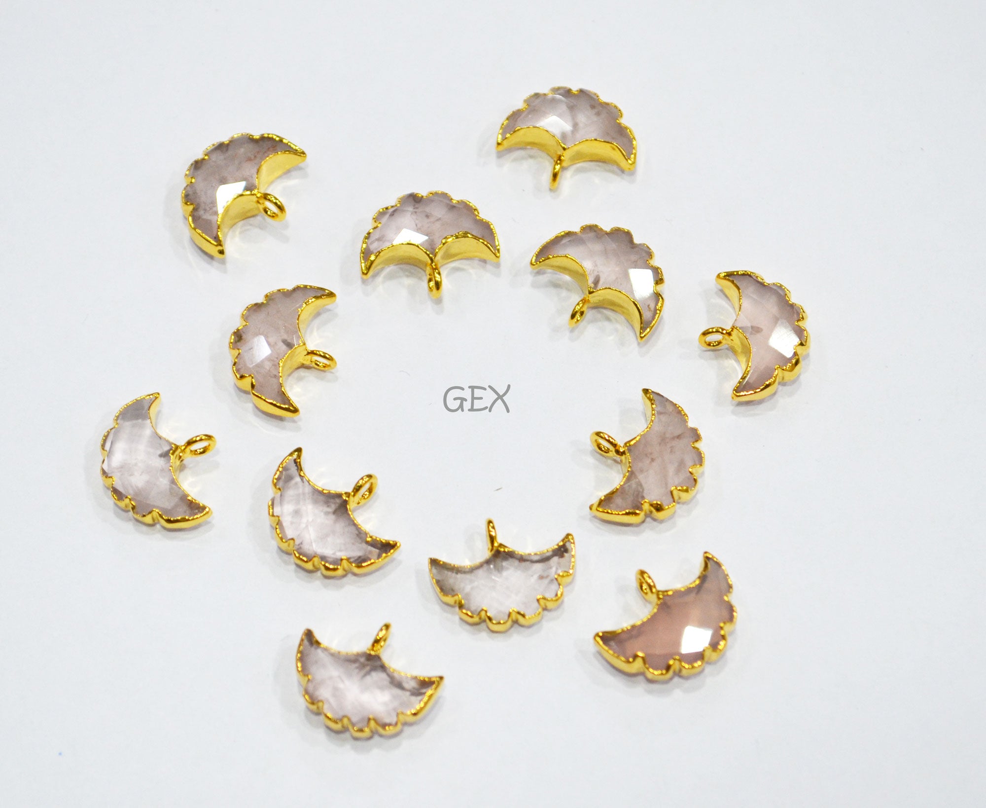 Rose Quartz Electroplated Half Moon Shape Connector , Rose Quartz Single Bail Faceted Connector Charm  , Sold By Piece , 15 - 16 mm , 31923