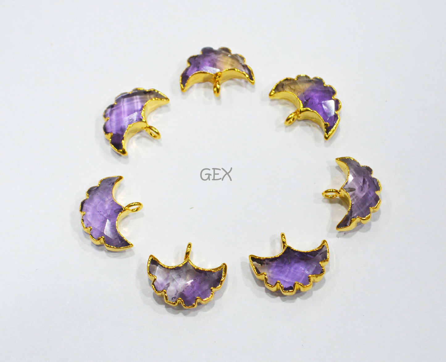 Ametrine Electroplated Half Moon Shape Connector , Ametrine Single Bail Faceted Connector Charm , Sold By Piece , 15 - 16 mm , 31925