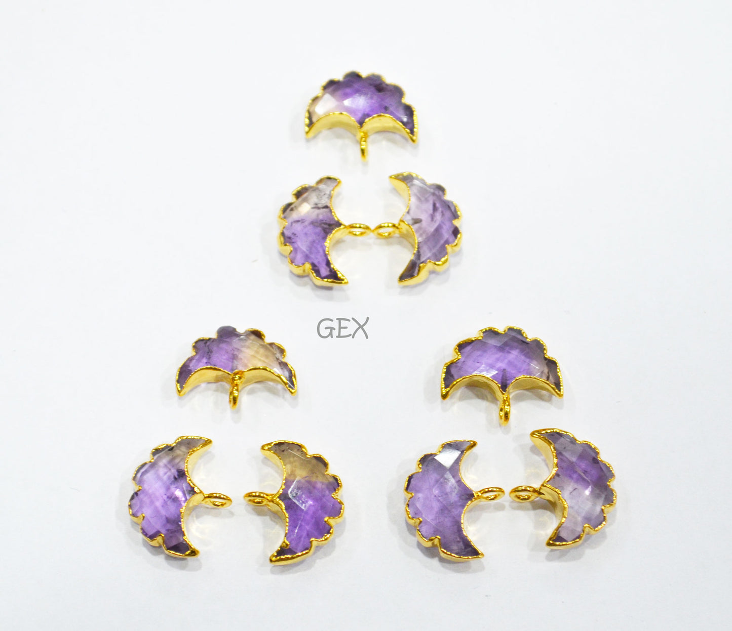 Ametrine Electroplated Half Moon Shape Connector , Ametrine Single Bail Faceted Connector Charm , Sold By Piece , 15 - 16 mm , 31925