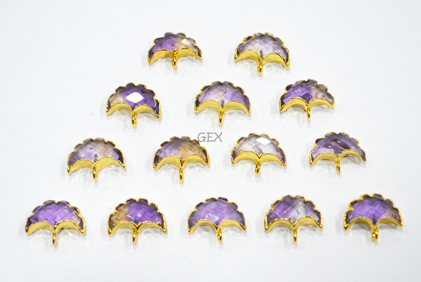 Ametrine Electroplated Half Moon Shape Connector , Ametrine Single Bail Faceted Connector Charm , Sold By Piece , 15 - 16 mm , 31925