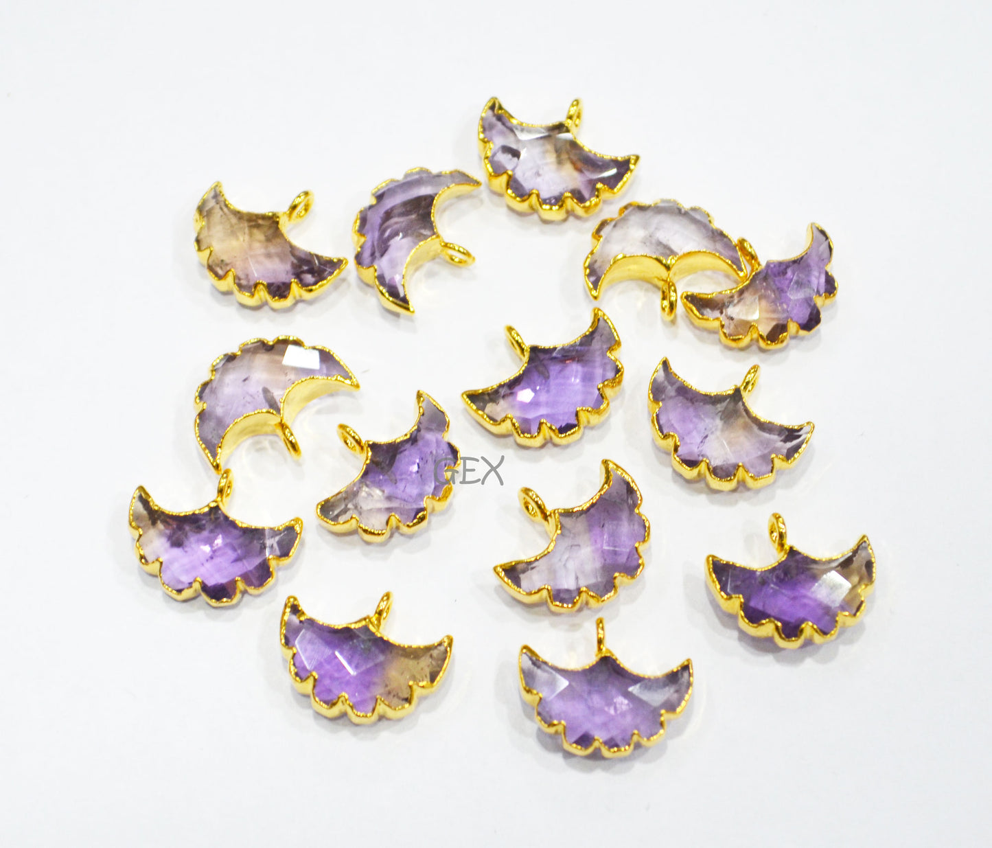 Ametrine Electroplated Half Moon Shape Connector , Ametrine Single Bail Faceted Connector Charm , Sold By Piece , 15 - 16 mm , 31925