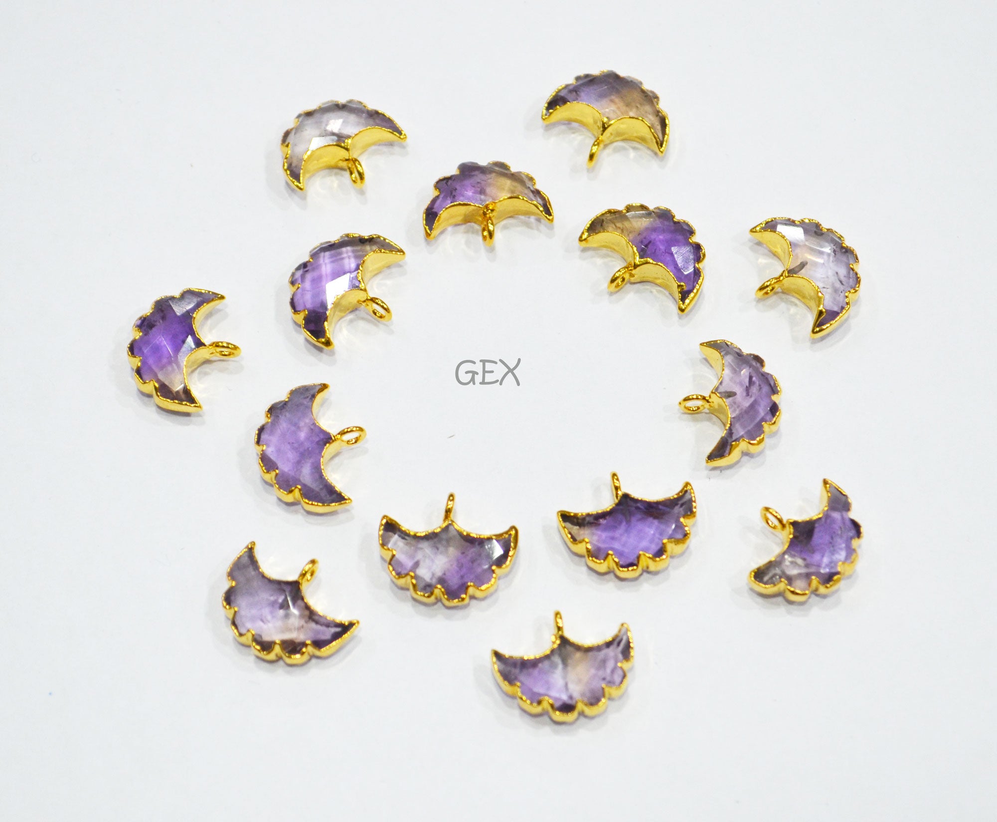 Ametrine Electroplated Half Moon Shape Connector , Ametrine Single Bail Faceted Connector Charm  , Sold By Piece , 15 - 16 mm , 31925