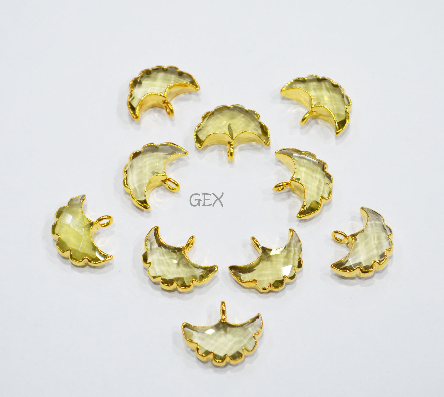 Lemon Quartz Electroplated Half Moon Shape Connector , Lemon Quartz Single Bail Faceted Connector Charm , Sold By Piece , 15 - 16 mm , 31927