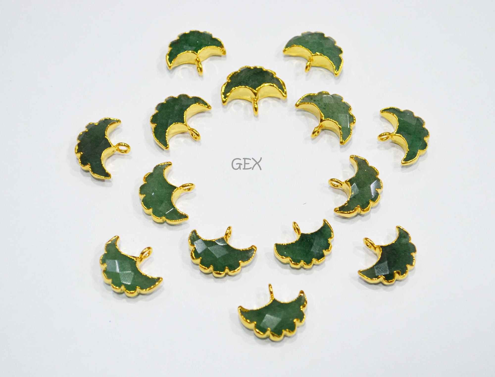 Green Strawberry Electroplated Half Moon Shape Connector , Green Strawberry Single Bail Faceted Connector Charm  , Sold By Piece , 15 - 16 mm , 31928